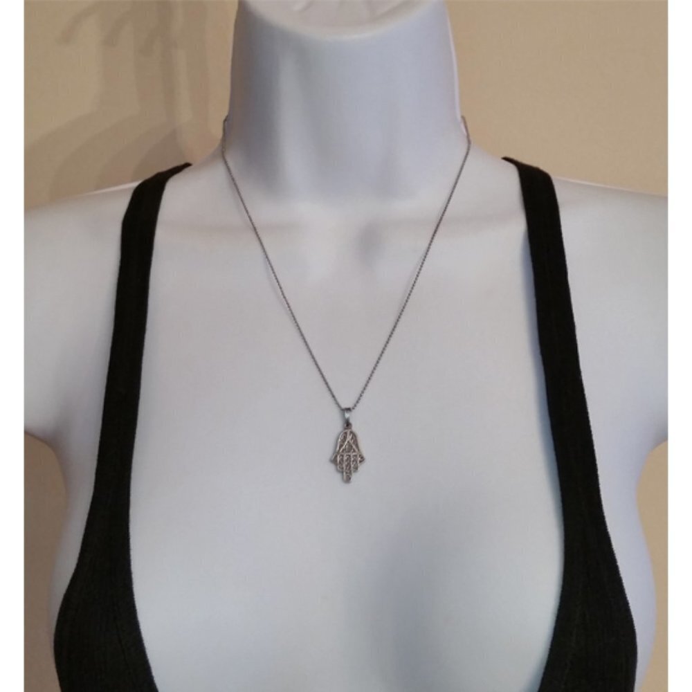 Solid Sterling Silver Hamsa Necklace Protection - image 2